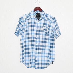 G-Star RAW Men's Short Sleeve Button up Shirt Blue Plaid size Medium